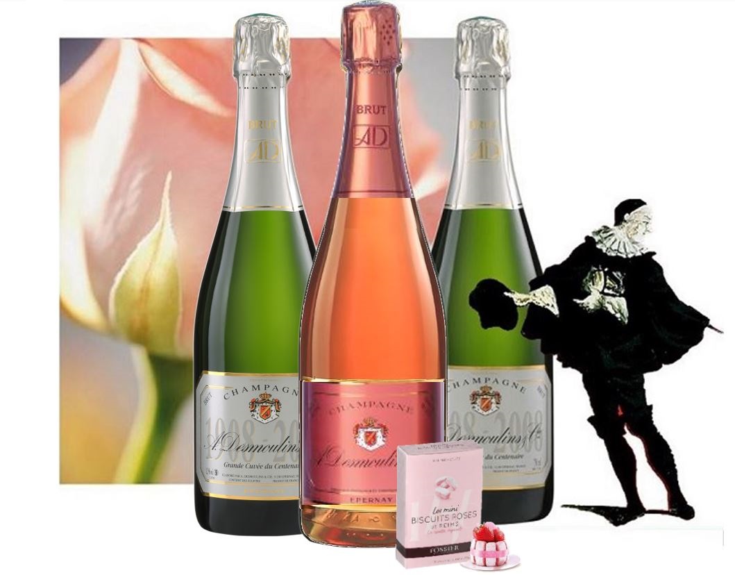 COLIS TRÉSORS D'ÉTÉ : 3 bouteilles Cuvée Centenaire Brut + 3 bouteilles Cuvée Rosée Brut + Mini BISCUITS Roses CADEAUX